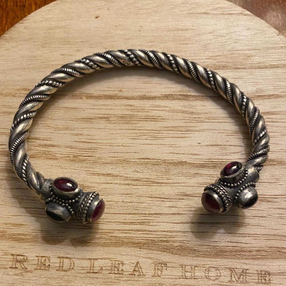 Braided Silver Cable Bangle - Cabernet - image 3